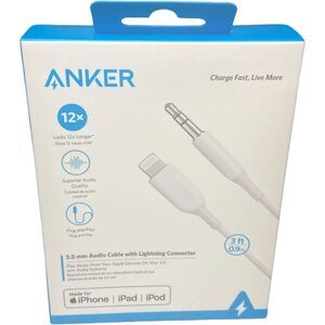 Anker PowerLine Lightning to 3.5mm Audio Aux Adapter 3ft, White, MFi Certified